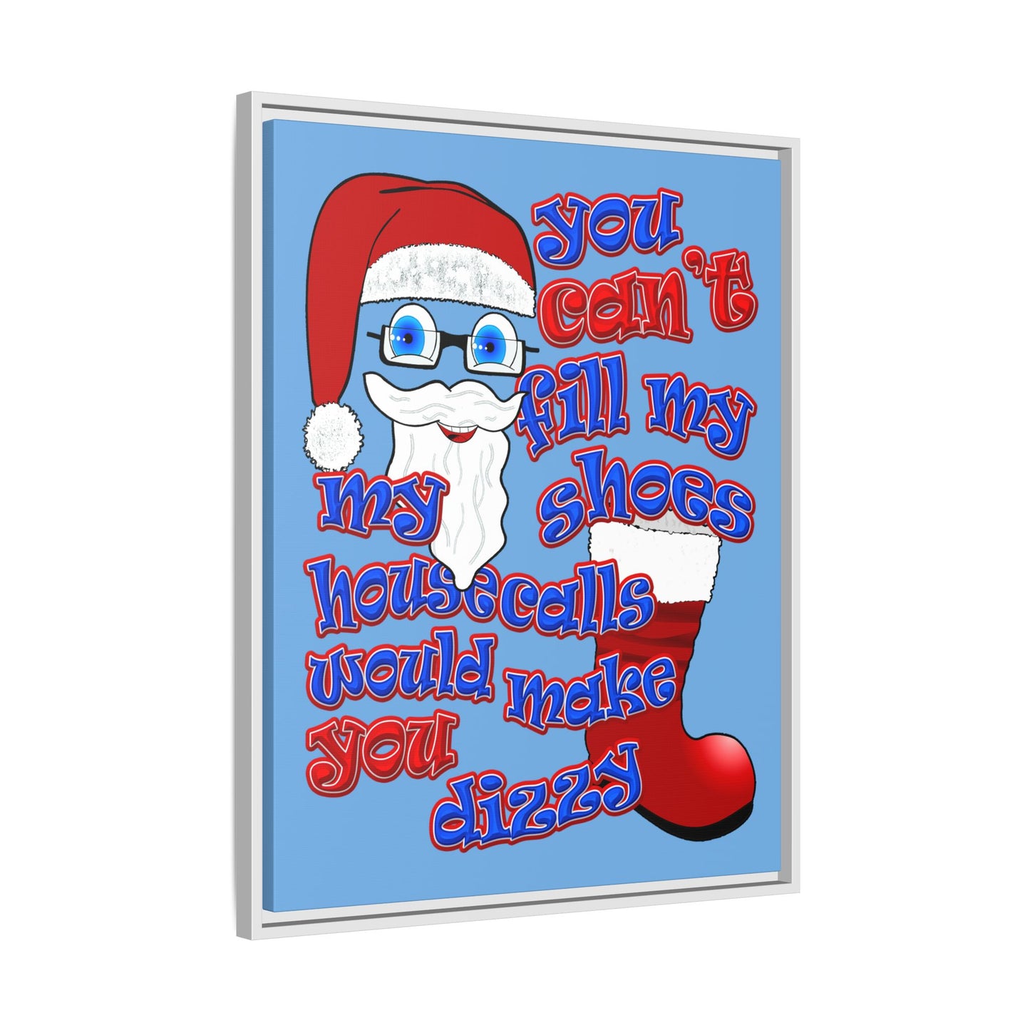 santa's shoes - framed canvas art (light blue)