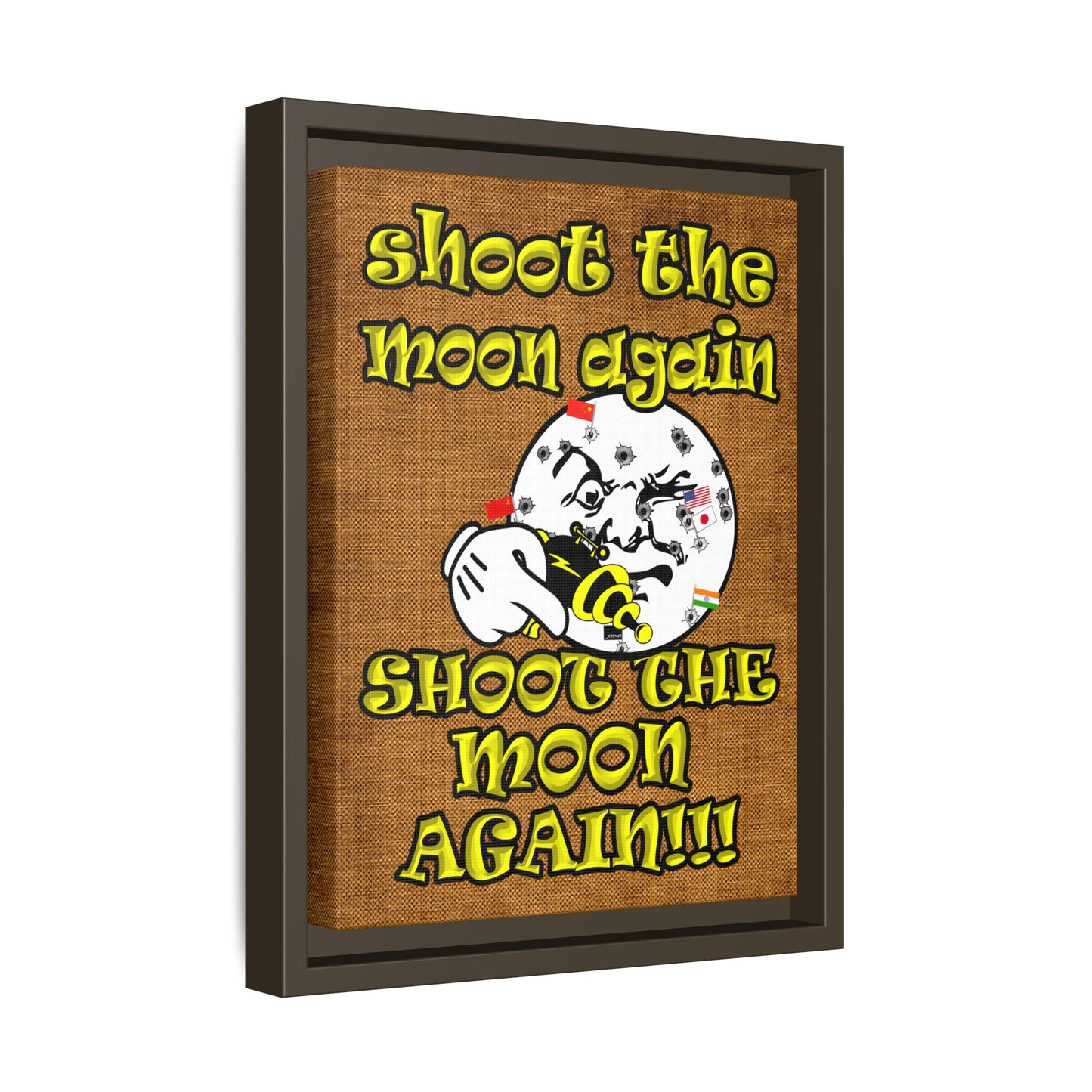 shoot the moon again - framed canvas art (brown papyrus)