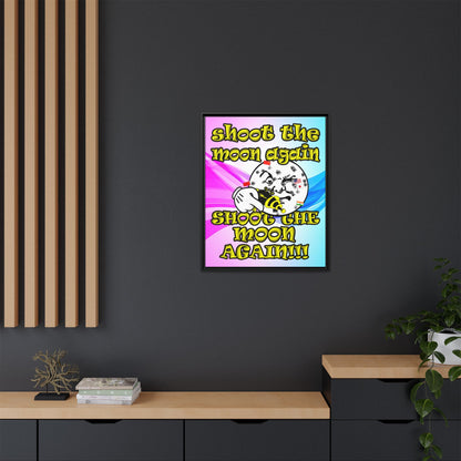 shoot the moon again - framed canvas art (light blue-pink wave)