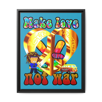 love peace - framed canvas art (turquoise)