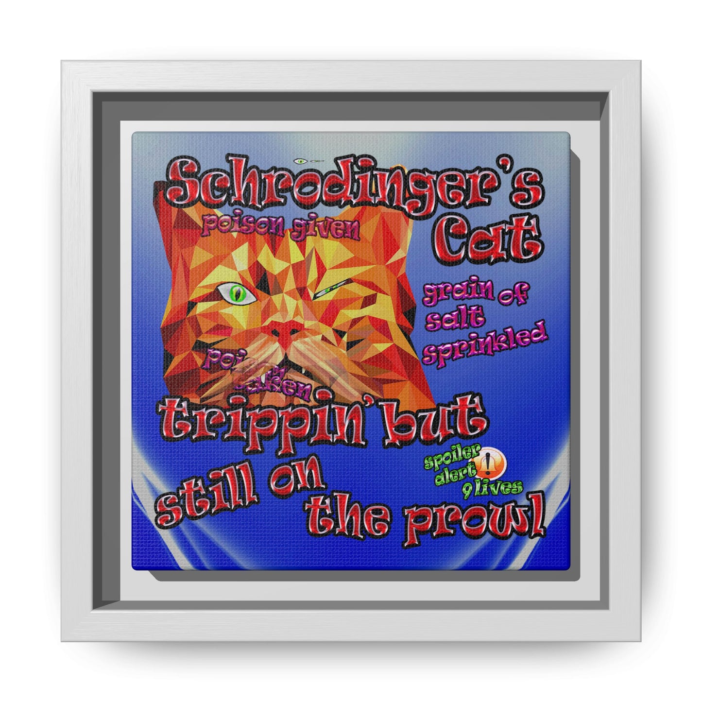 schrodinger's cat - framed canvas art (blue-white wave)