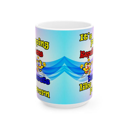 popping like popcorn - White Mug (light blue-pink wave)