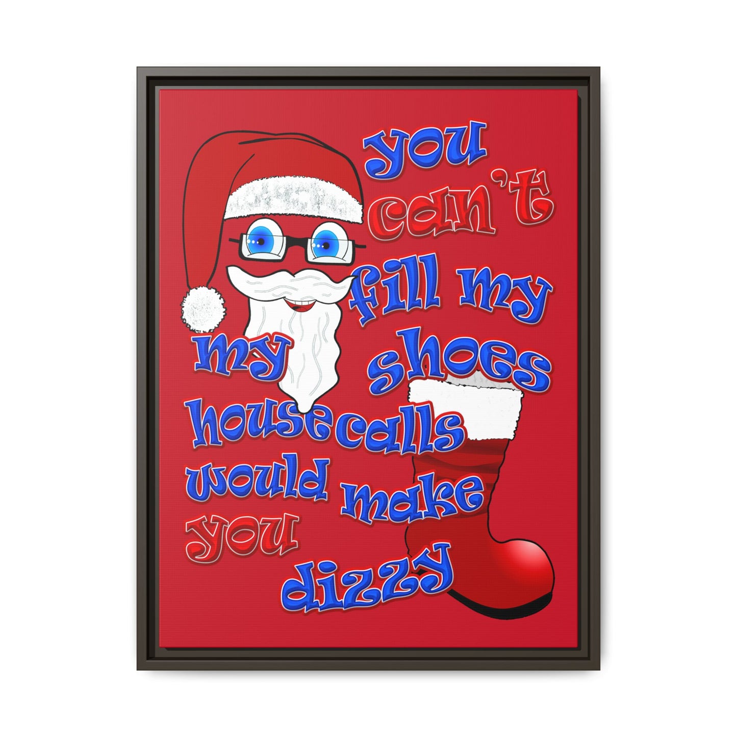 santa's shoes - framed canvas art (dark red)