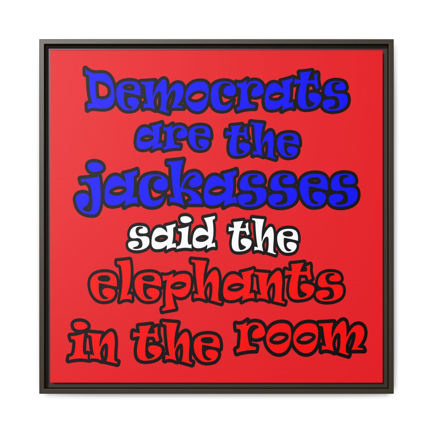 donkeys and elephants - framed canvas art (red)