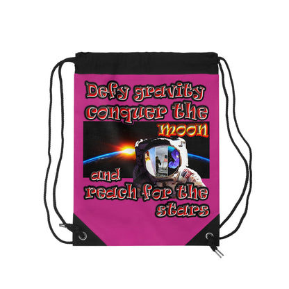 defy conquer reach - Drawstring Bag (pink)