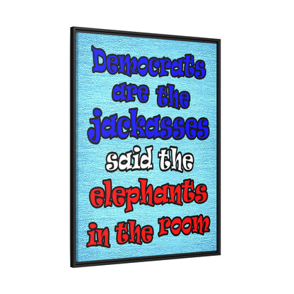donkeys and elephants - framed canvas art (faded blue)
