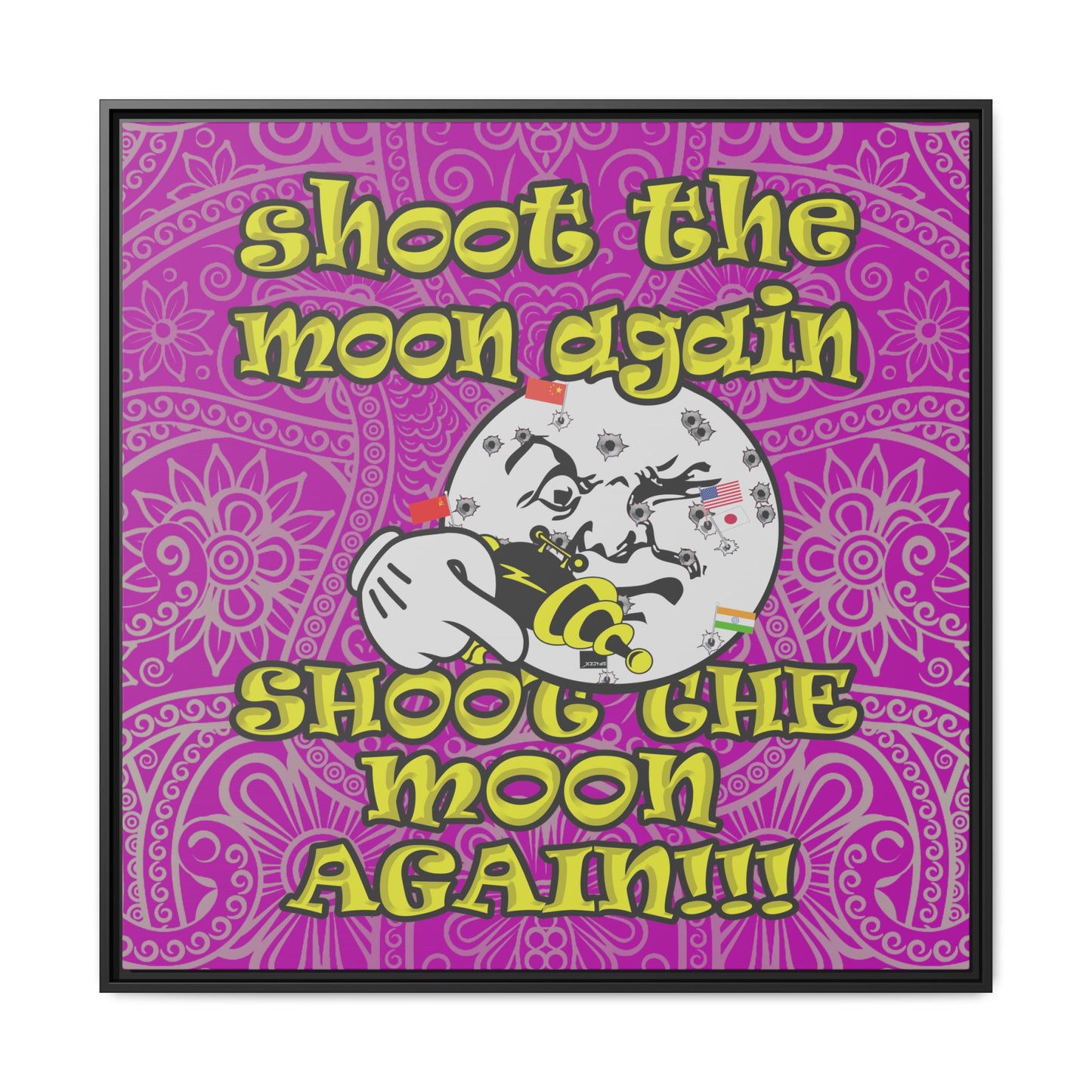 shoot the moon again - framed canvas art (pink swirl)