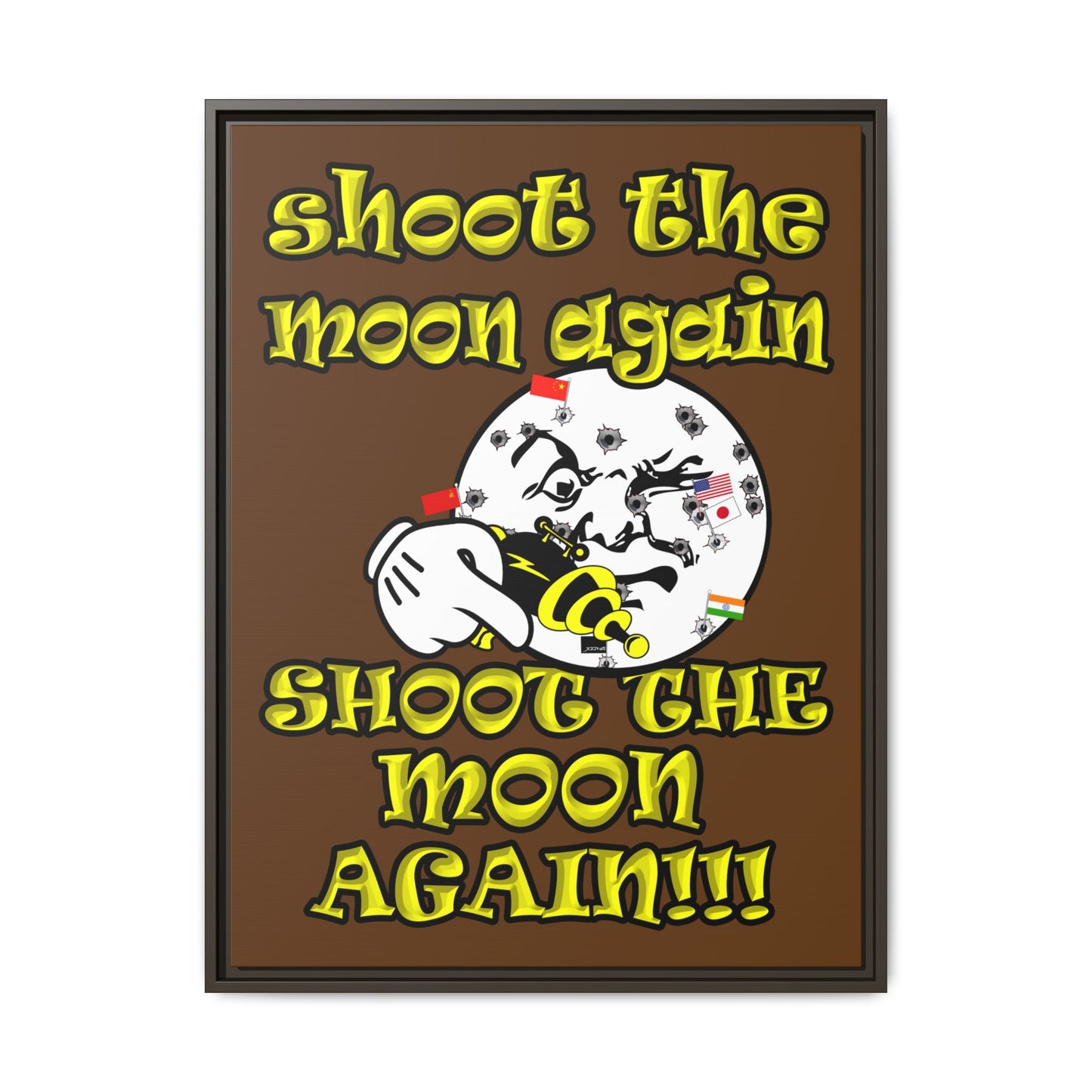 shoot the moon again - framed canvas art (brown)