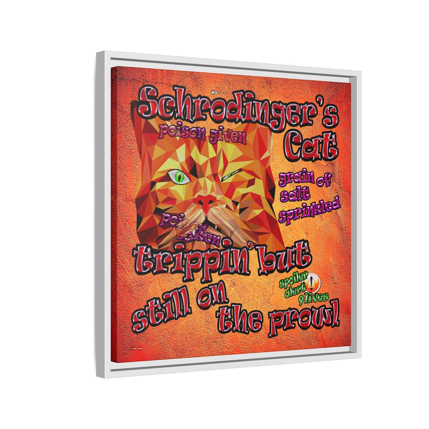 schrodinger's cat - framed canvas art (burnt orange)