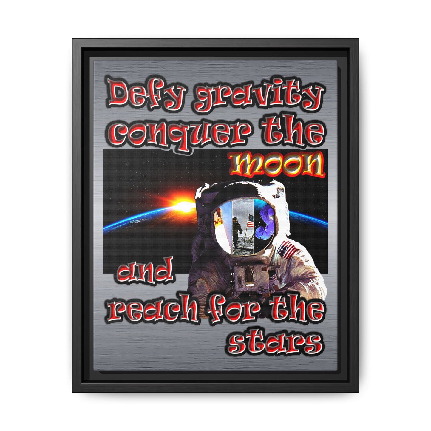 defy conquer reach - framed canvas art (brushed nickel)