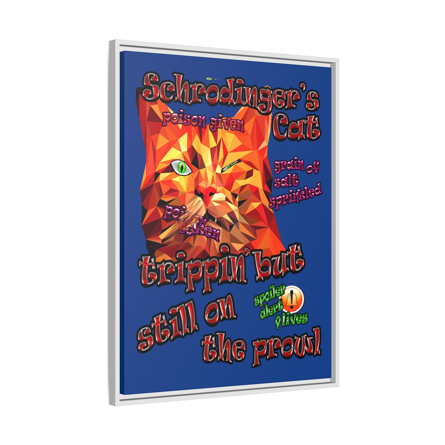 schrodinger's cat - framed canvas art (dark blue)