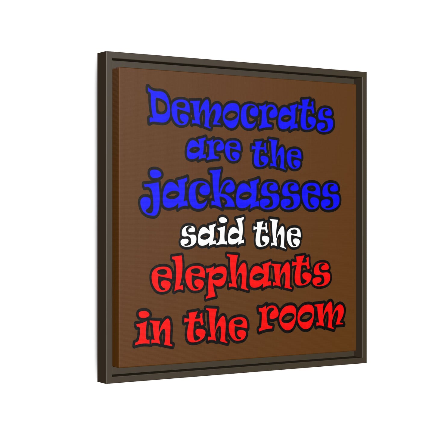 donkeys and elephants - framed canvas art (brown)