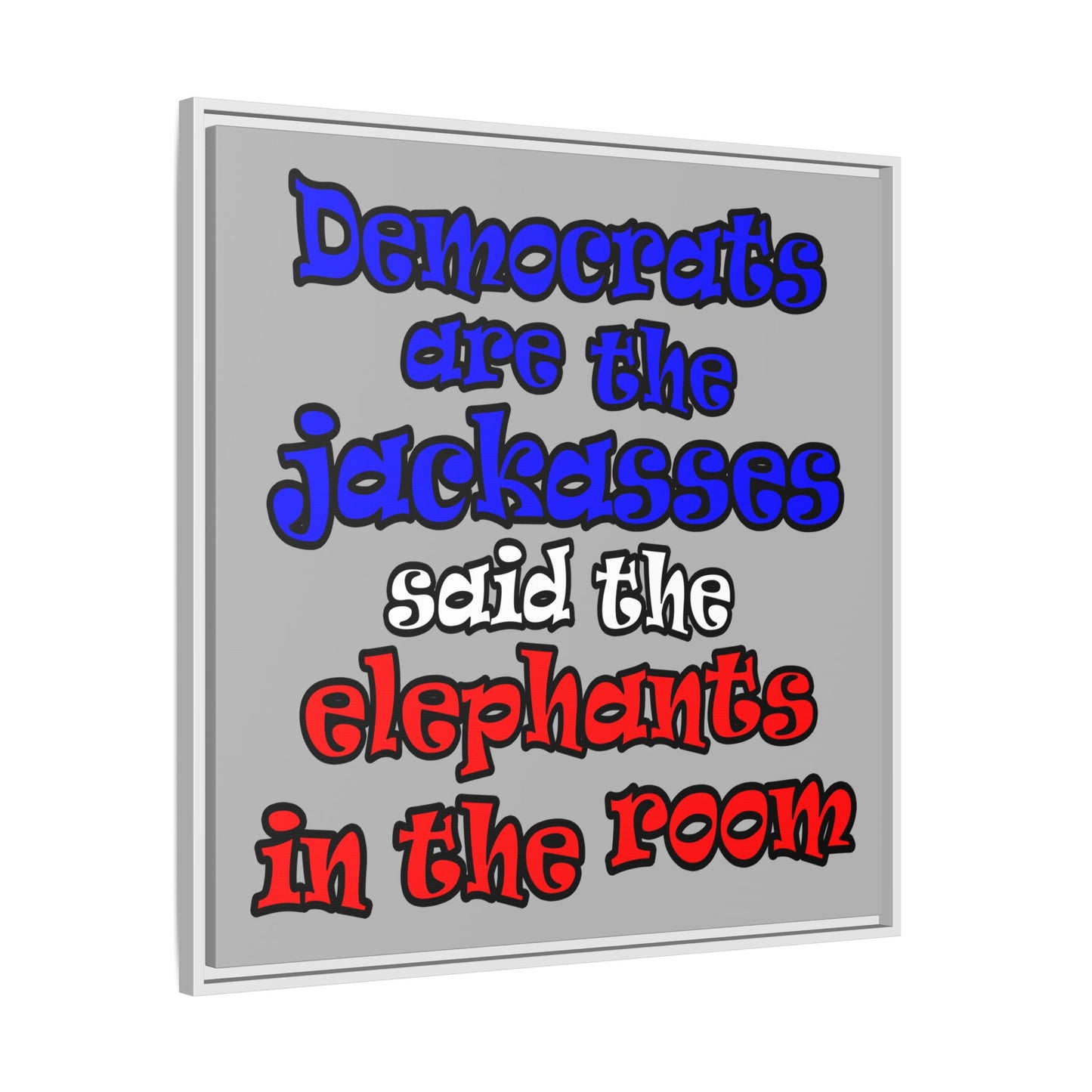 donkeys and elephants - framed canvas art (light grey)