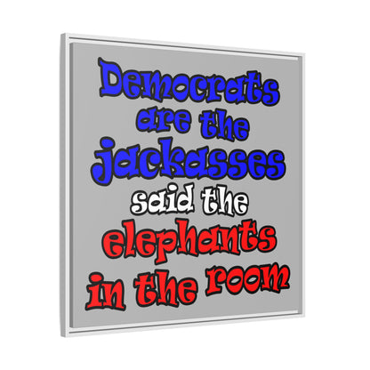 donkeys and elephants - framed canvas art (light grey)