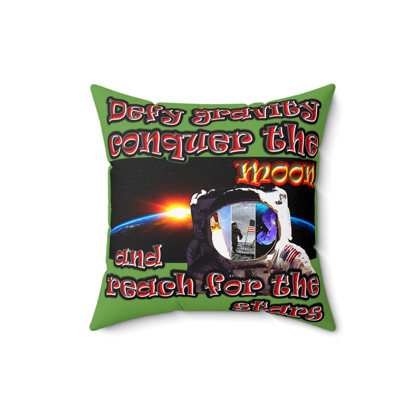 defy conquer reach - Spun Polyester Square Pillow - (green)