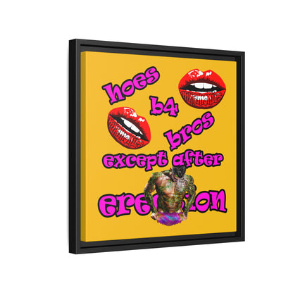 hoes b4 bros - framed canvas art (yellow)