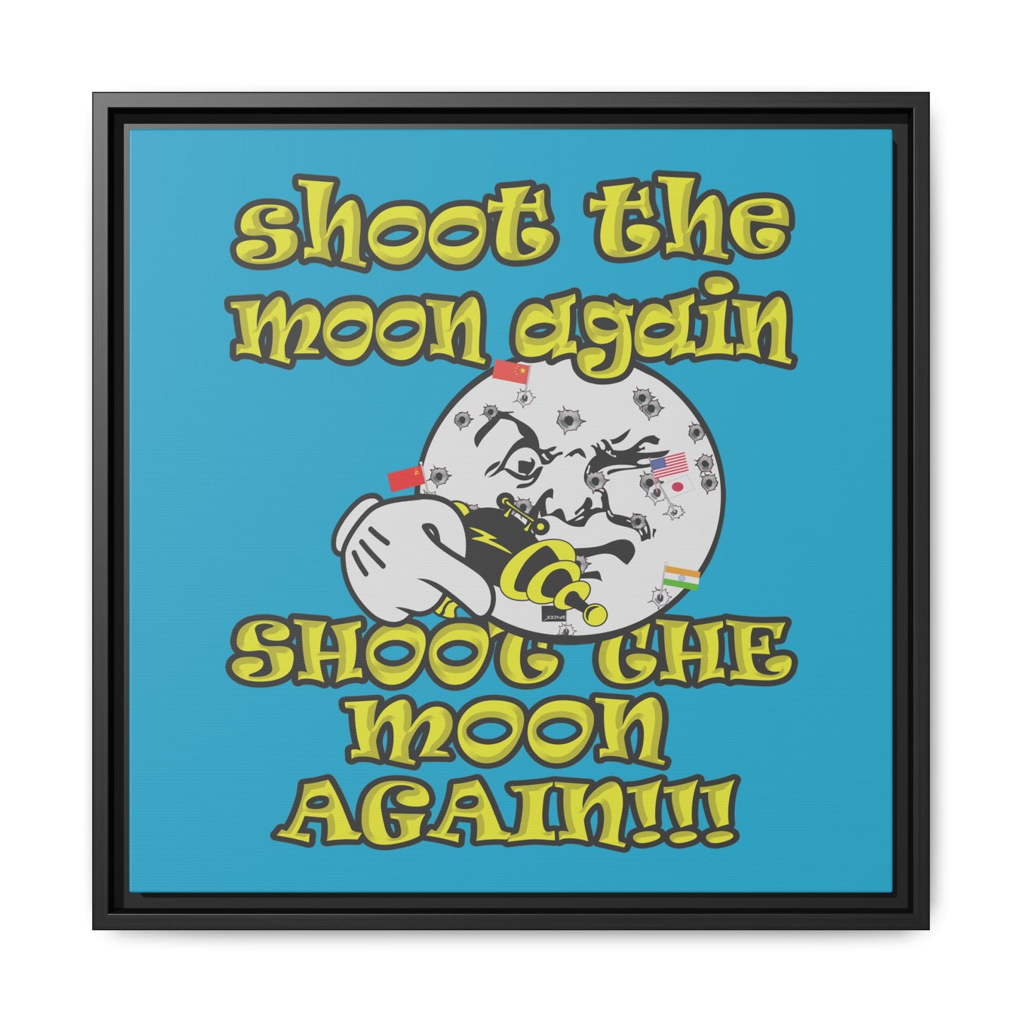 shoot the moon again - framed canvas art (turquoise)