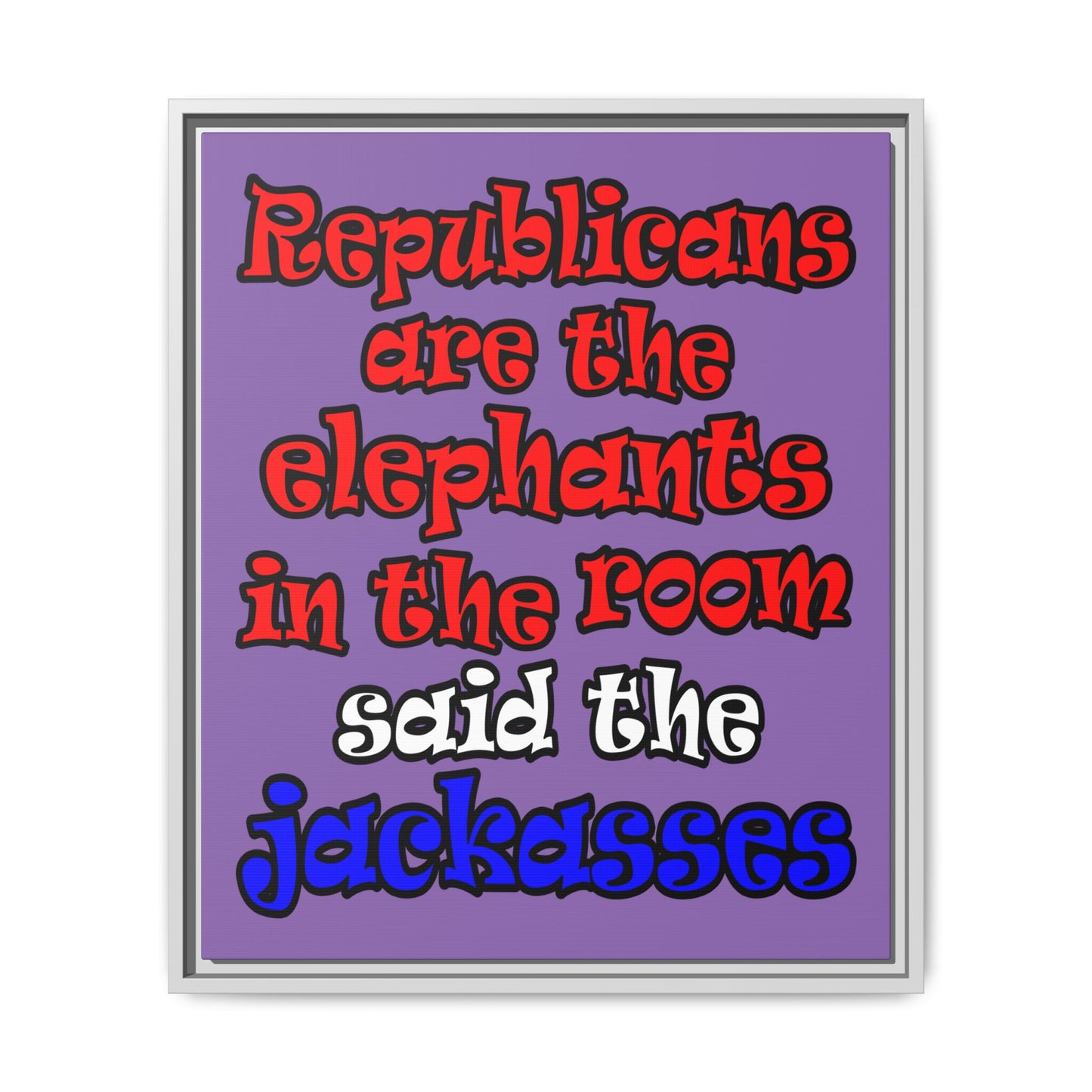 donkeys and elephants - framed canvas art (light purple)