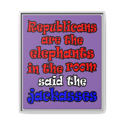 donkeys and elephants - framed canvas art (light purple)