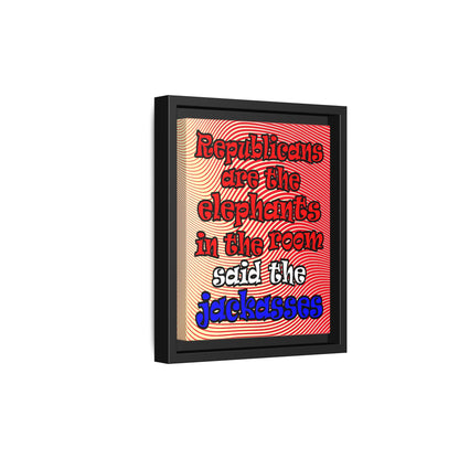 donkeys and elephants - framed canvas art (yellow-orange wave)