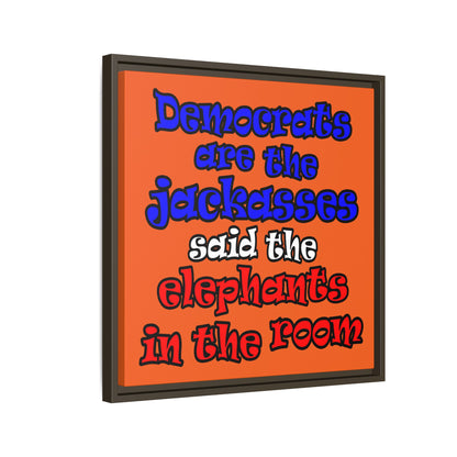 donkeys and elephants - framed canvas art (orange)