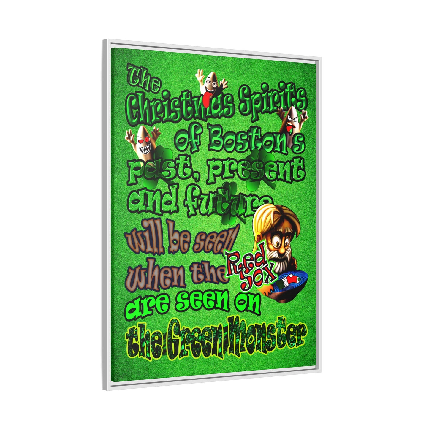 christmas spirits of boston - framed canvas art (green turf)