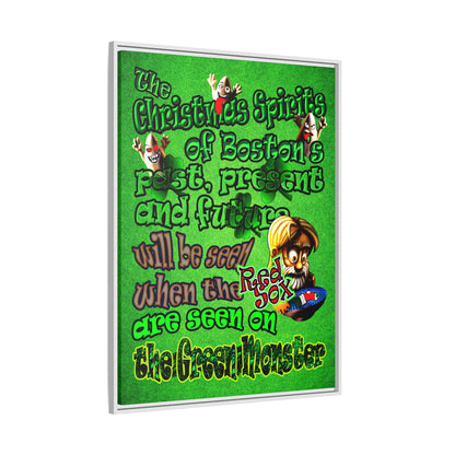 christmas spirits of boston - framed canvas art (green turf)