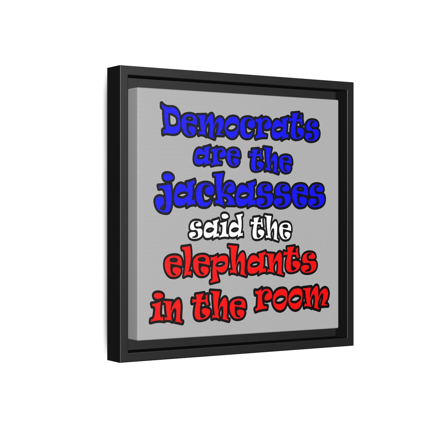 donkeys and elephants - framed canvas art (light grey)