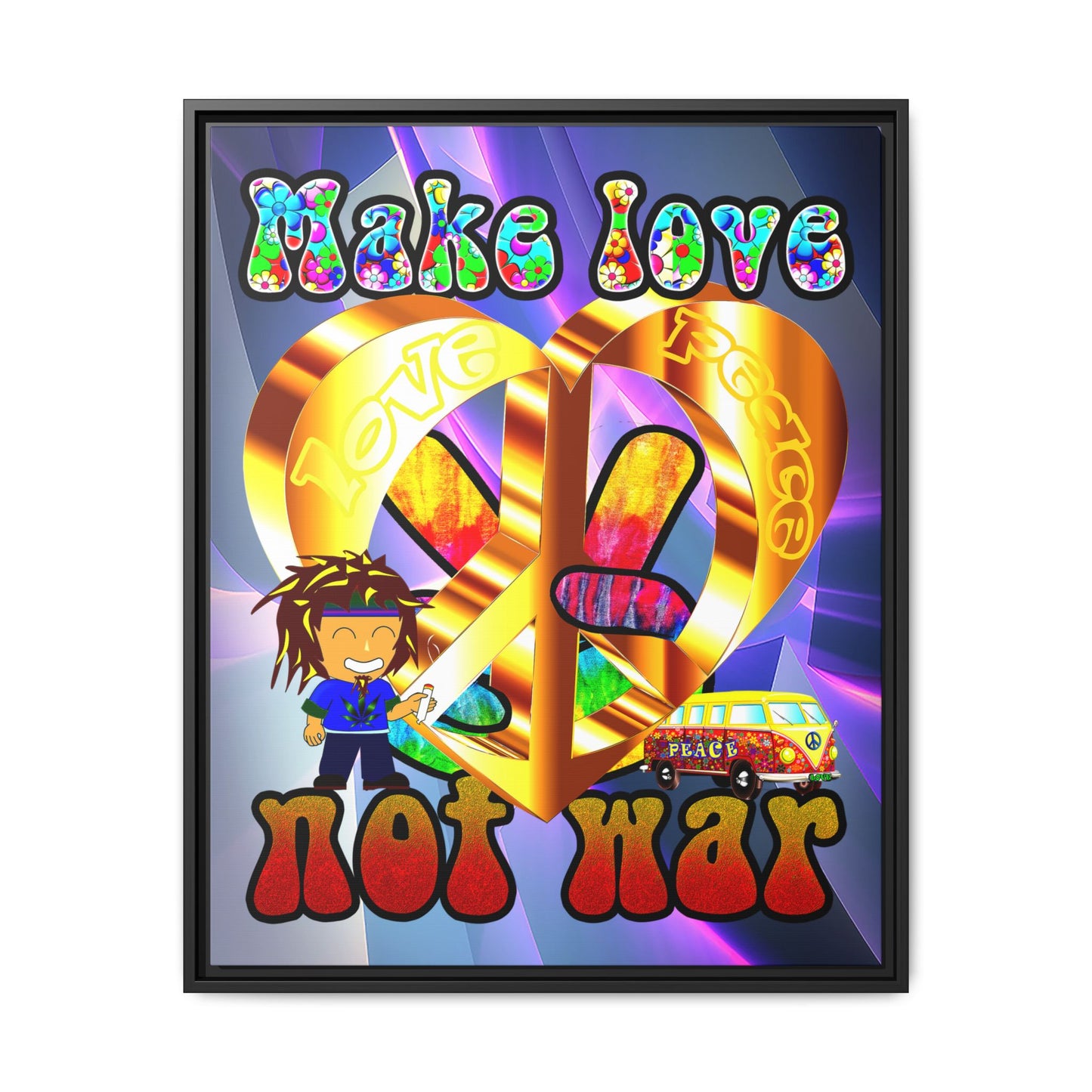 love peace - framed canvas art (grey-pink wave)