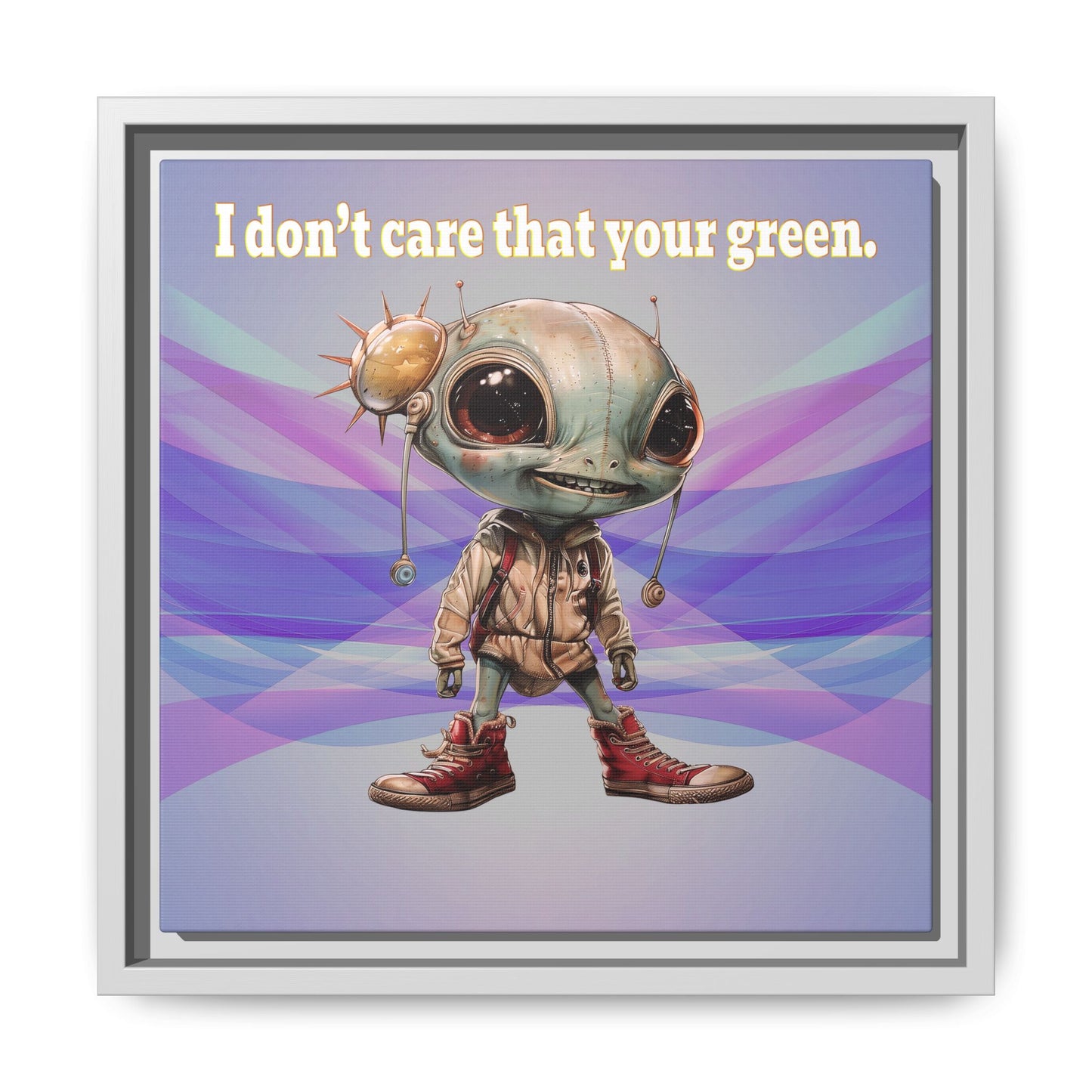 I don't care that your green - framed canvas art (light blue-pink wave)