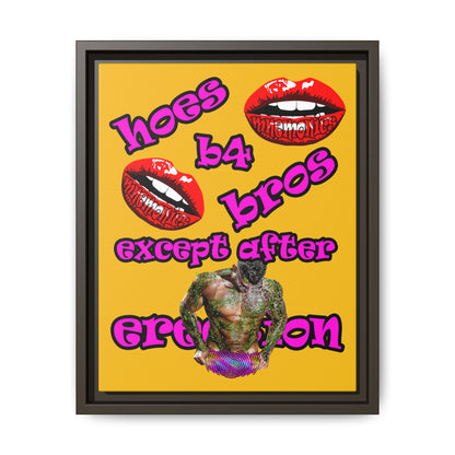hoes b4 bros - framed canvas art (yellow)