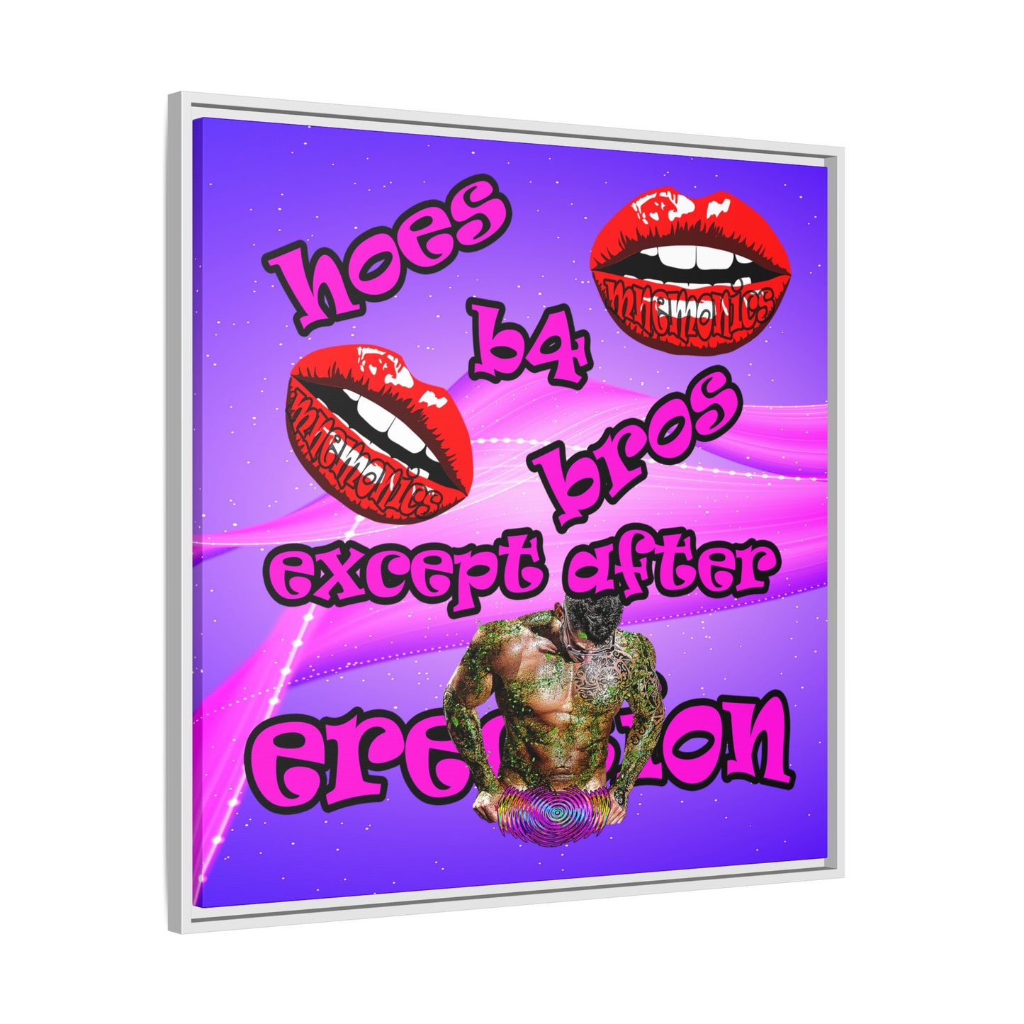 hoes b4 bros - framed canvas art (purple-pink wave)