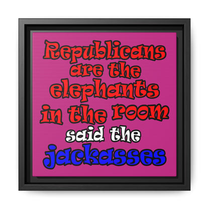 donkeys and elephants - framed canvas art (pink)
