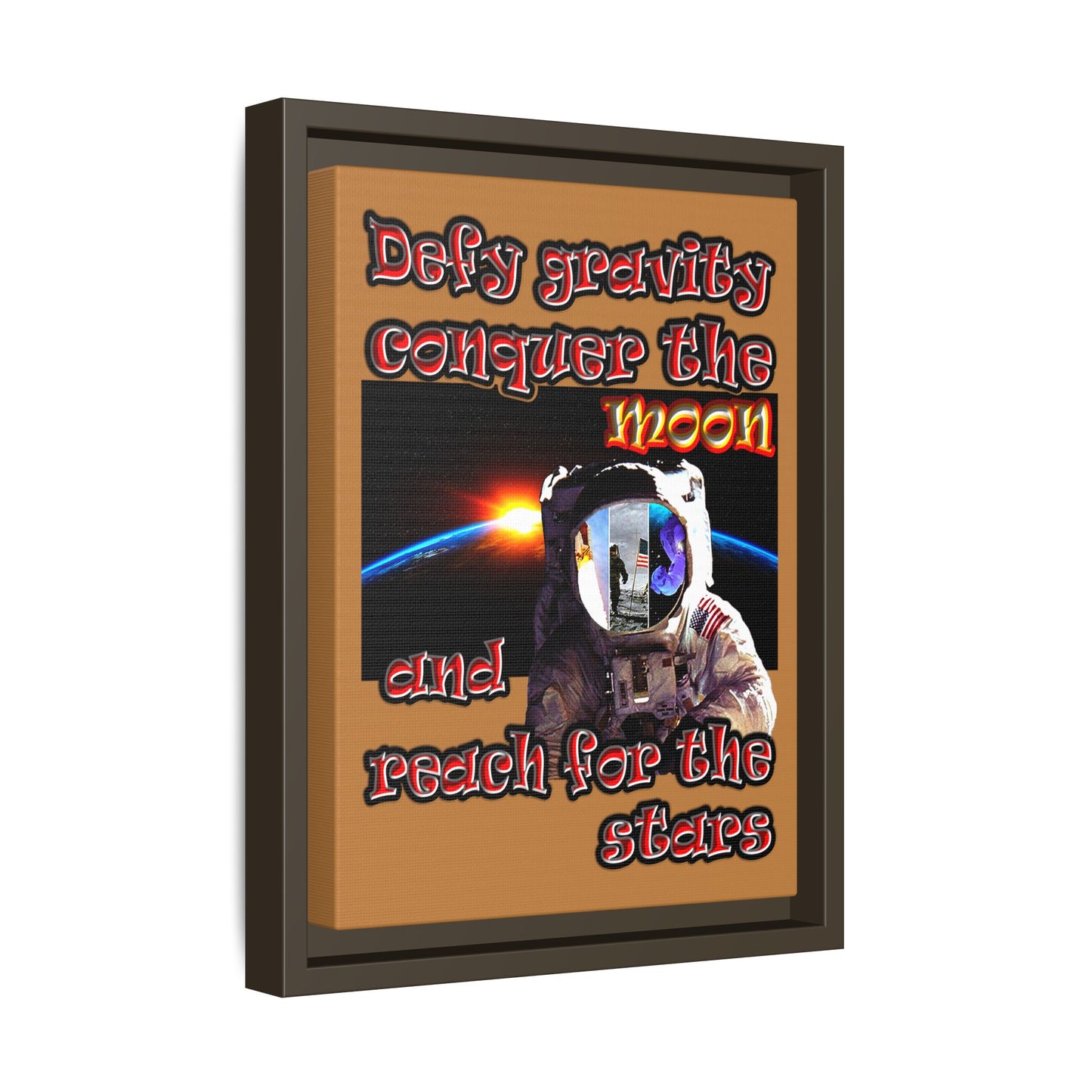 defy conquer reach - framed canvas art (light brown)