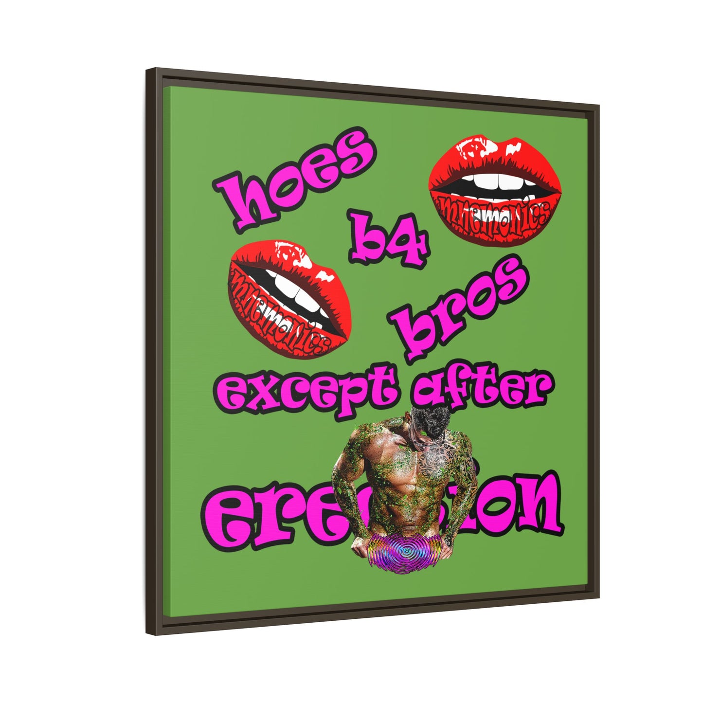 hoes b4 bros - framed canvas art (green)