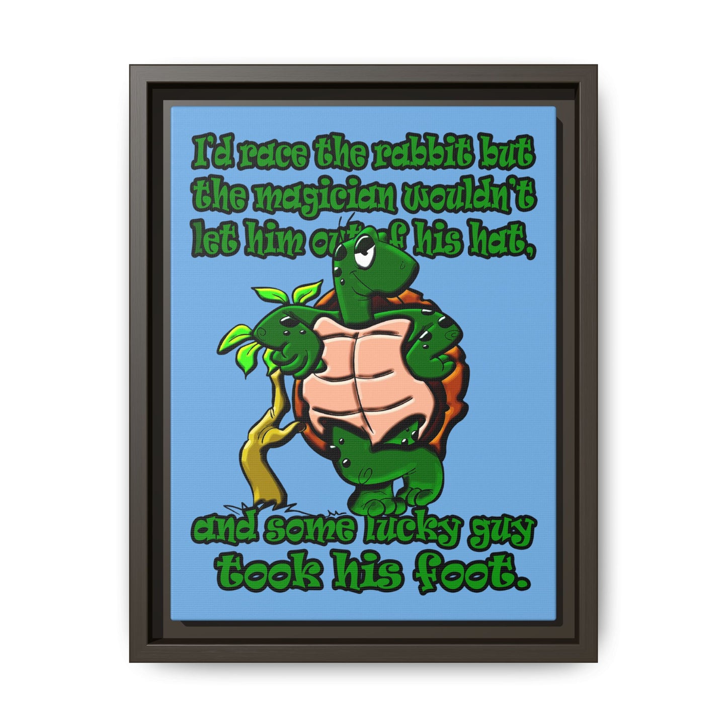 turtle race - framed canvas art (light blue)