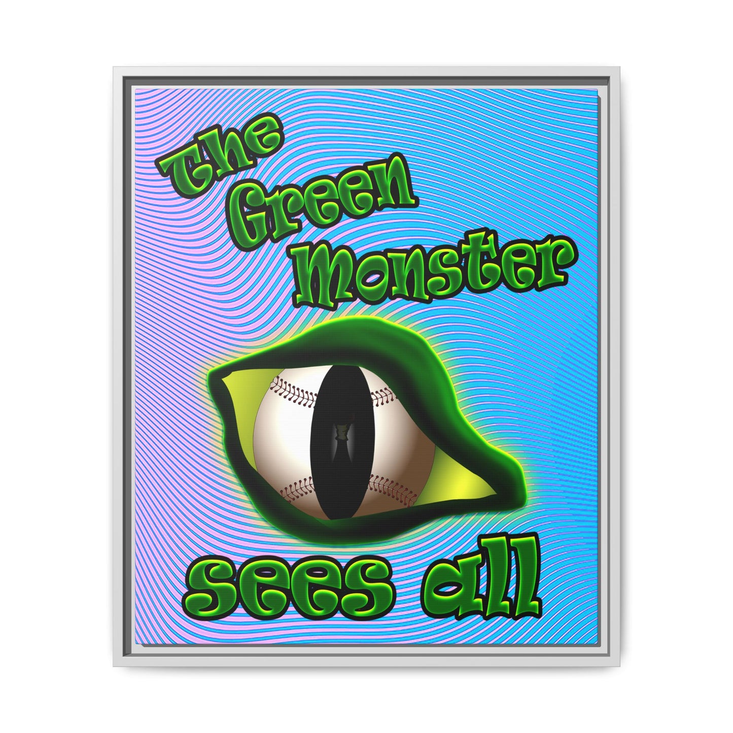 green monster - framed canvas art (light blue-purple wave)
