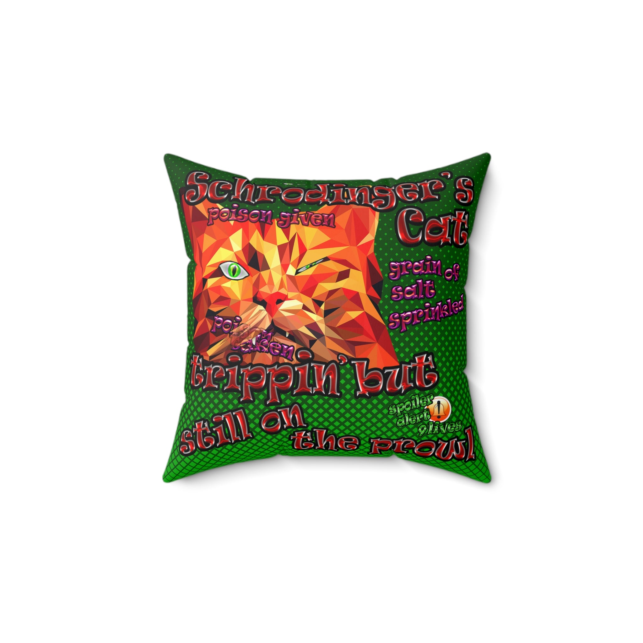 schrodinger's cat - Spun Polyester Square Pillow - (logo green)