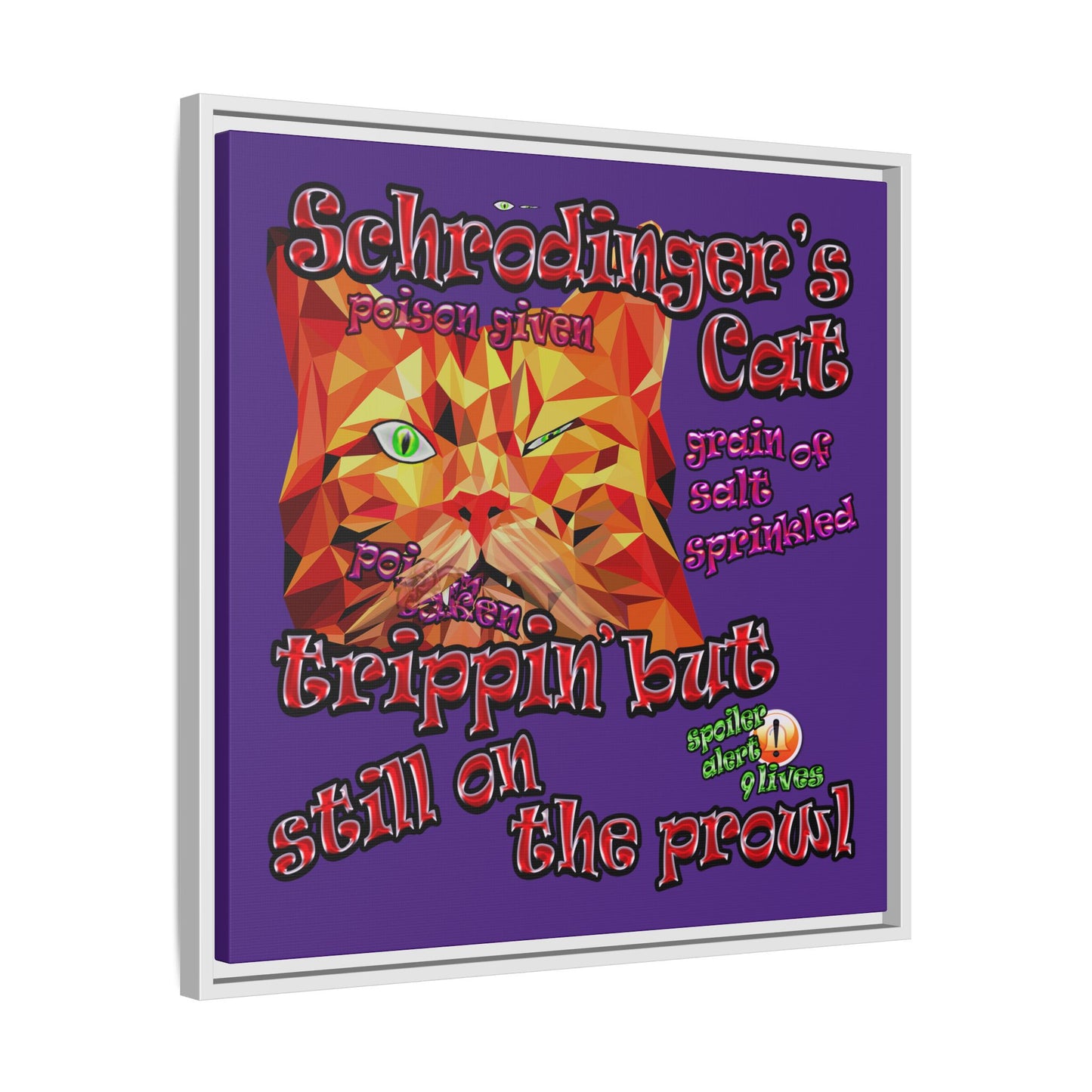 schrodinger's cat - framed canvas art (purple)
