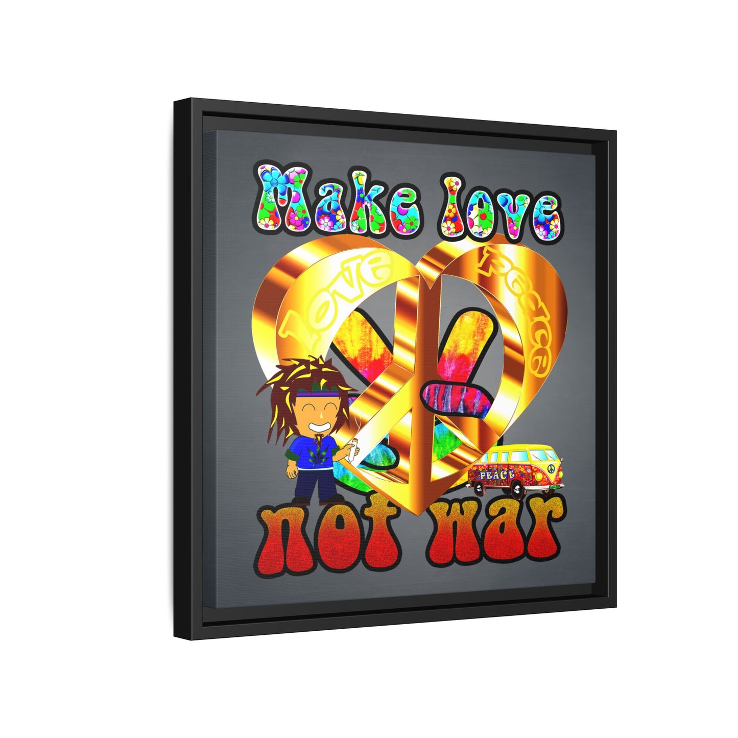 love peace - framed canvas art (grey-light grey)