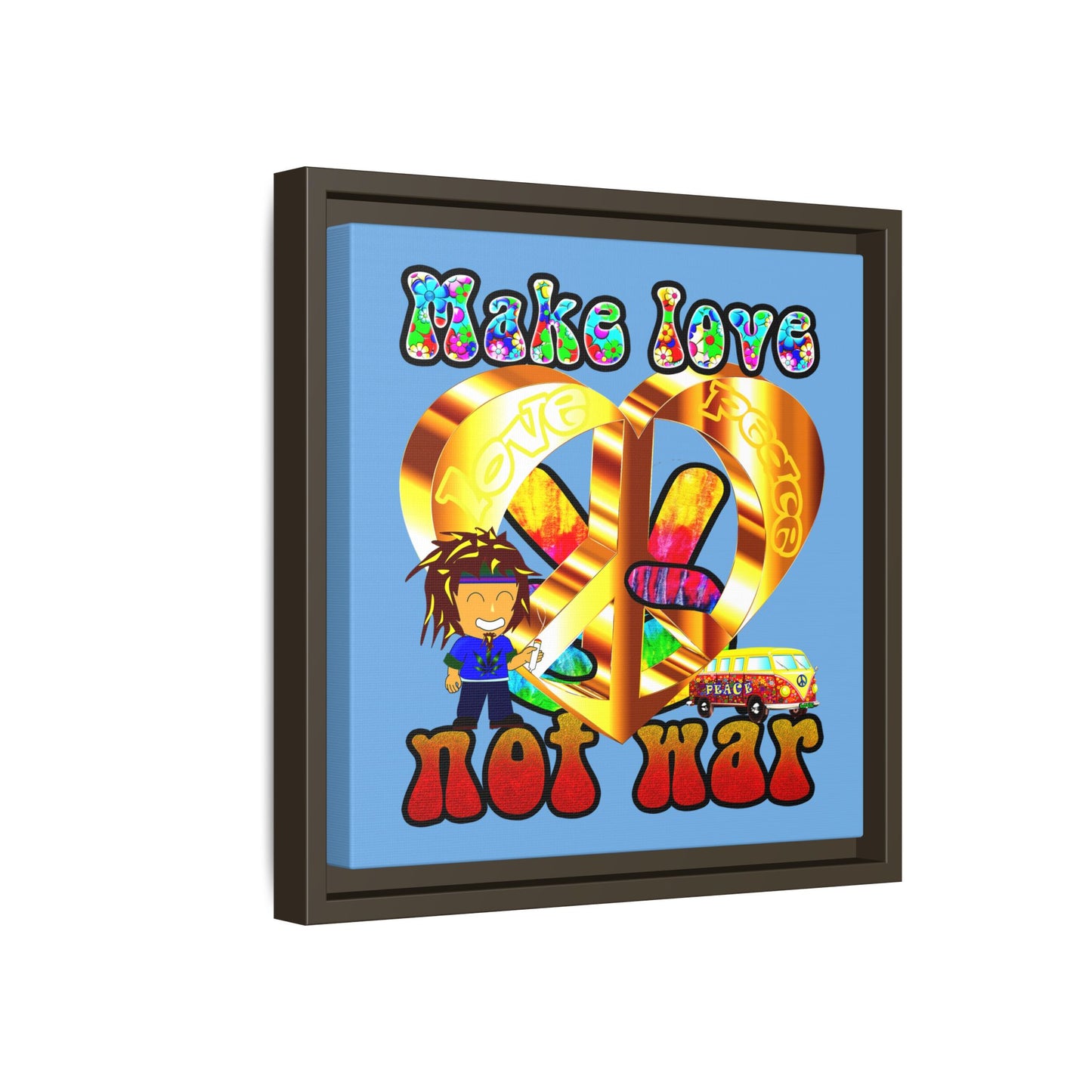 love peace - framed canvas art (light blue)