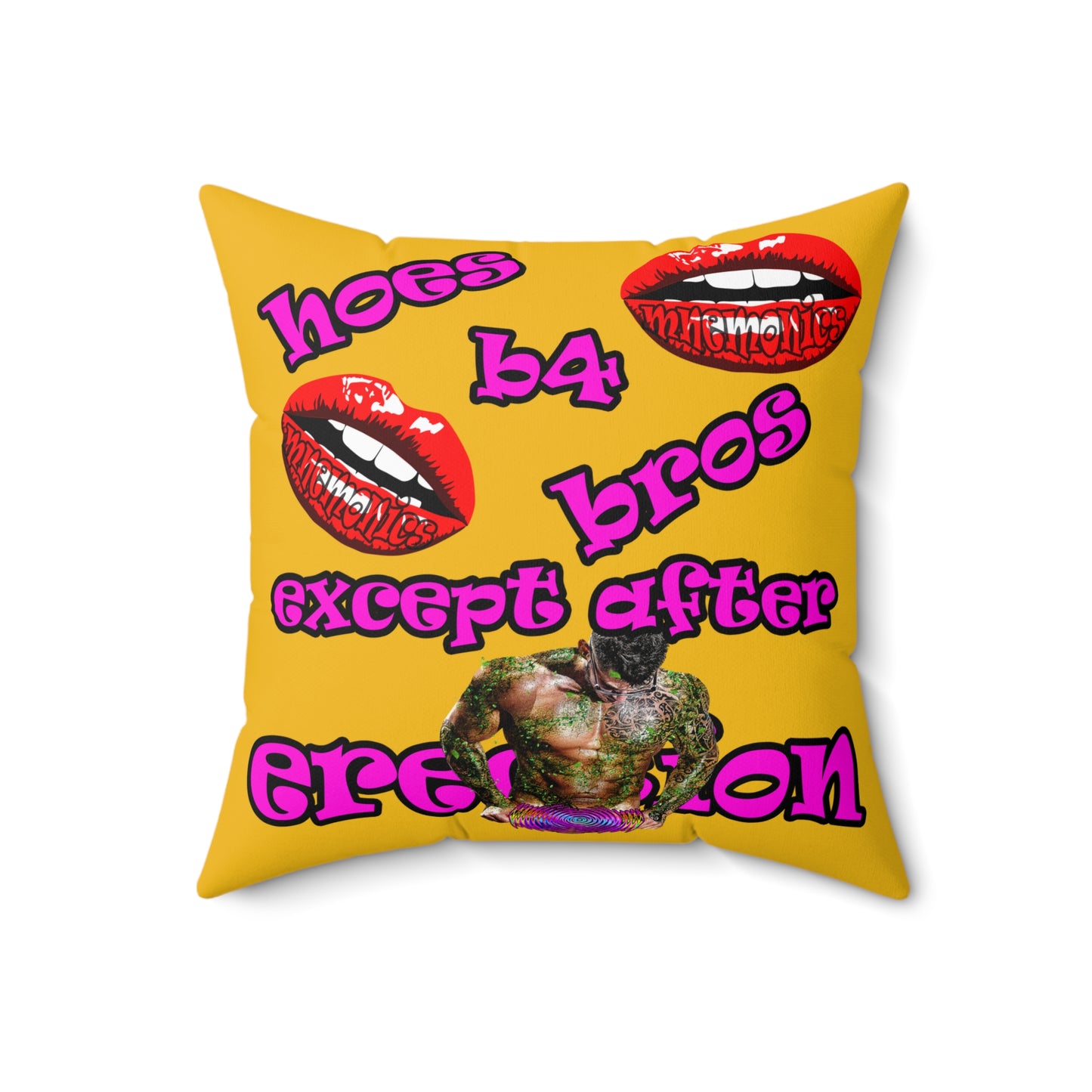 hoes b4 bros - Spun Polyester Square Pillow - (yellow)