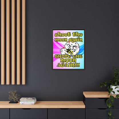 shoot the moon again - framed canvas art (light blue-pink wave)