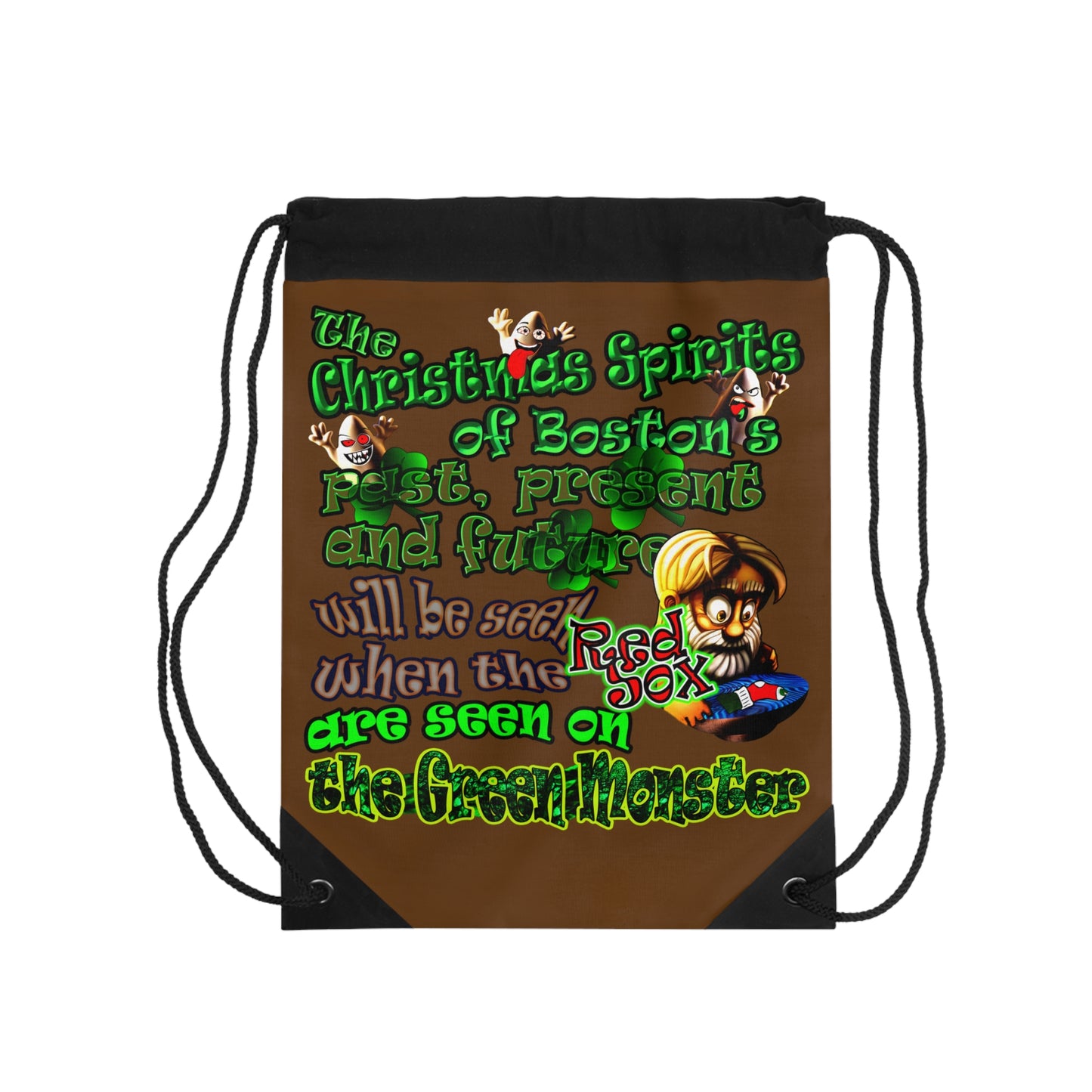 christmas spirits of boston - Drawstring Bag (brown)