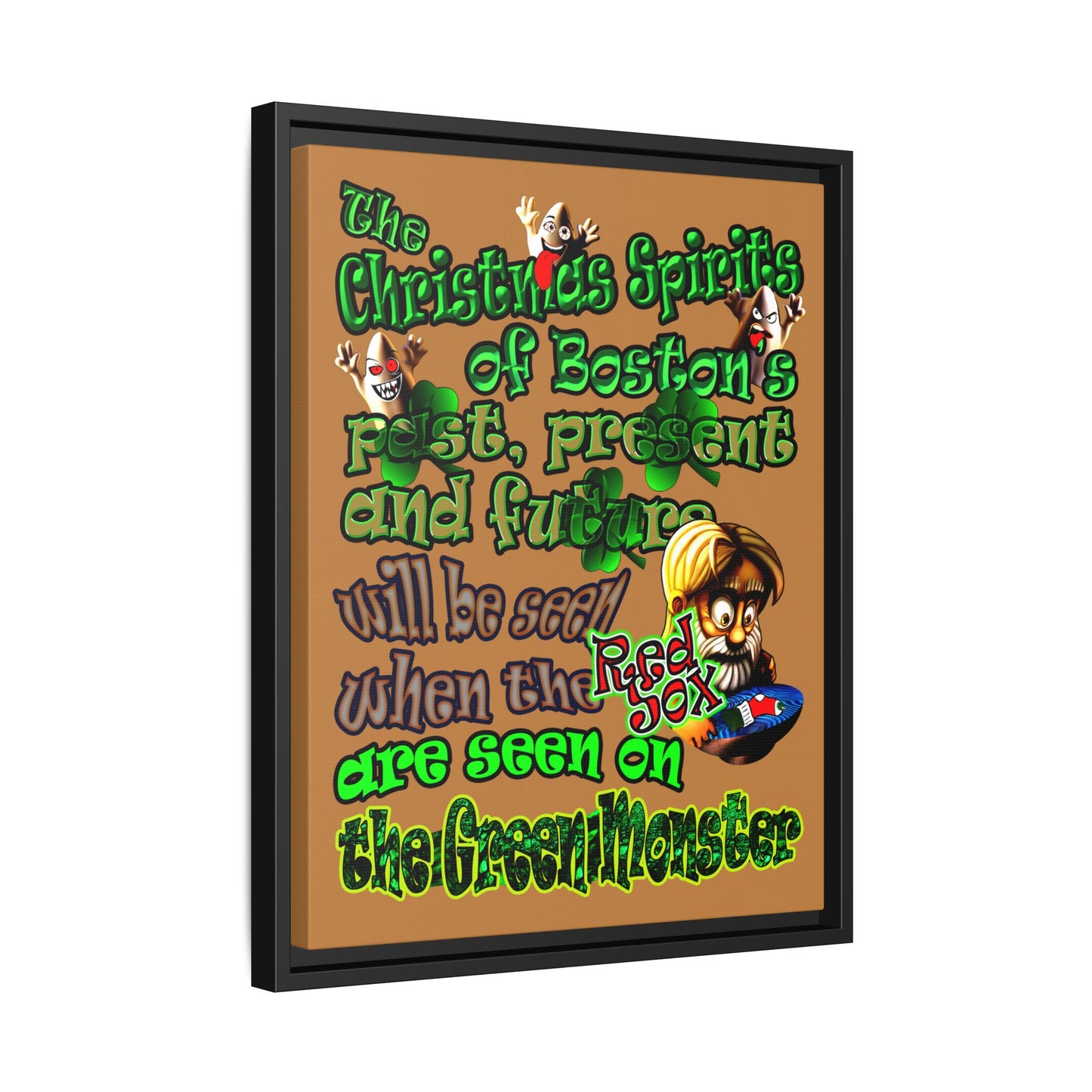 christmas spirits of boston - framed canvas art (light brown)