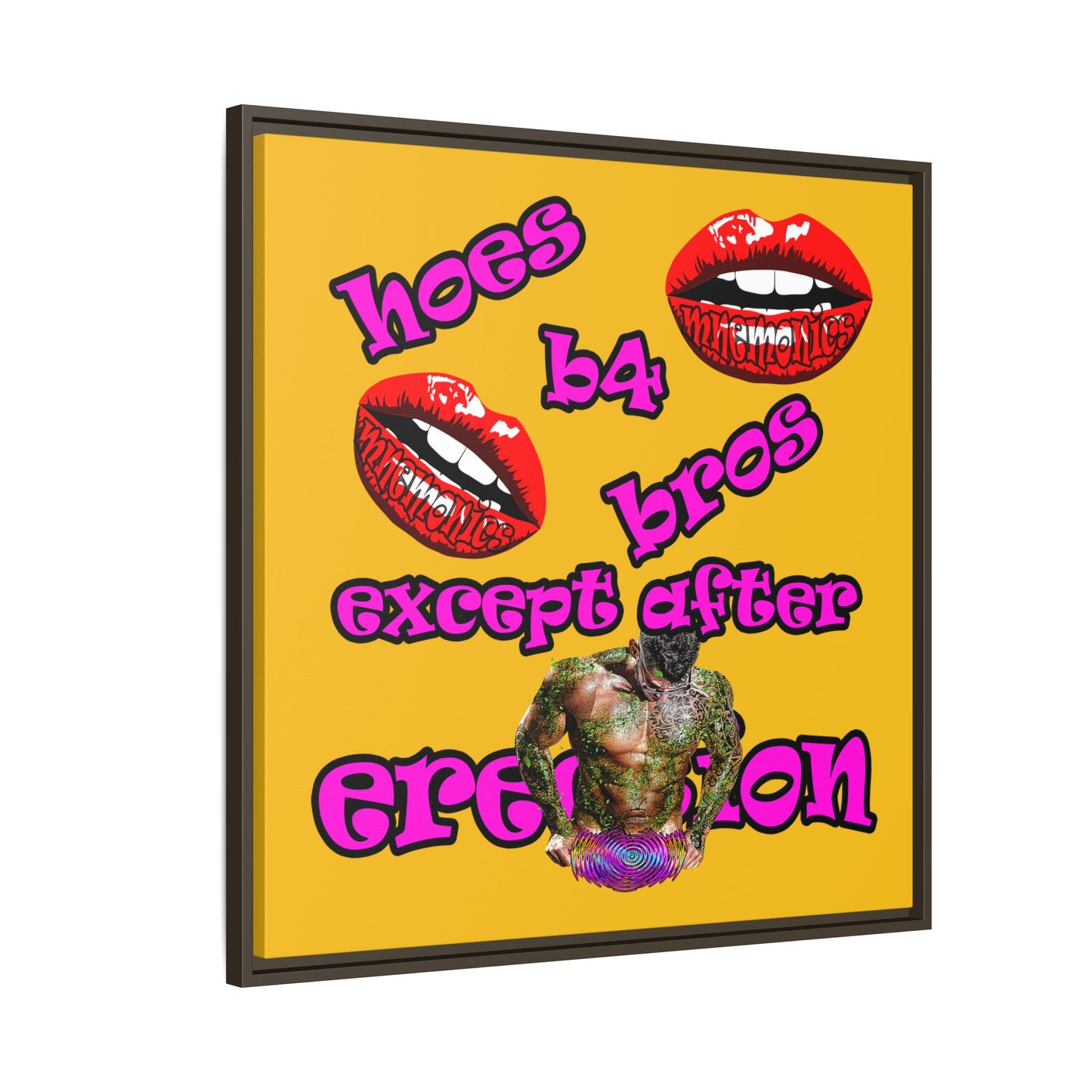 hoes b4 bros - framed canvas art (yellow)
