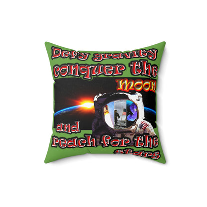 defy conquer reach - Spun Polyester Square Pillow - (green)