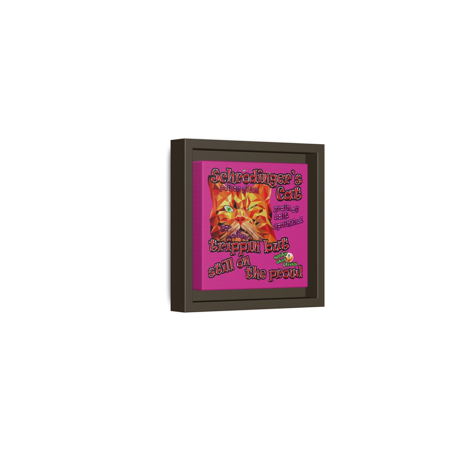 schrodinger's cat - framed canvas art (pink)