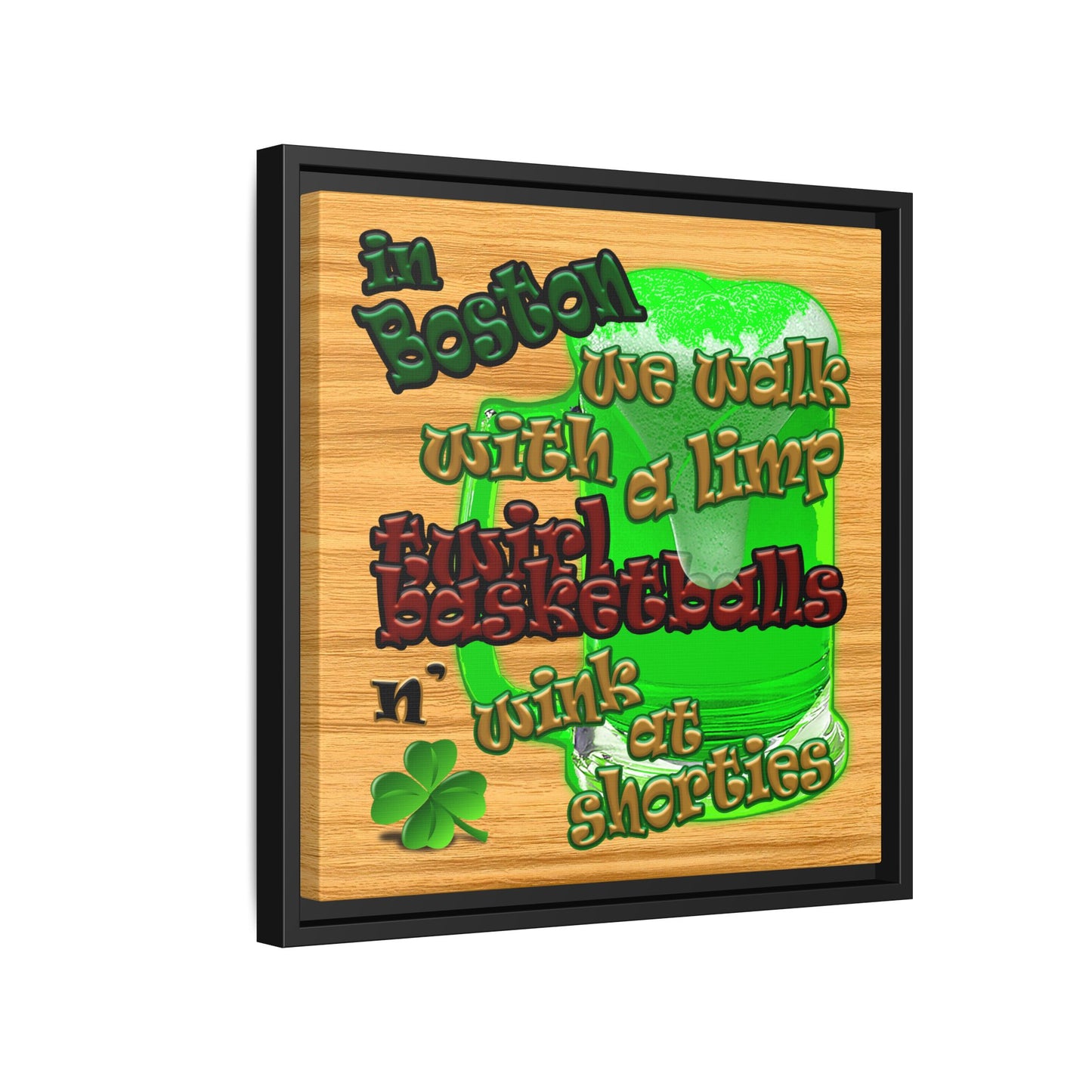 celtics logo - framed canvas art (butterscotch wood finish)