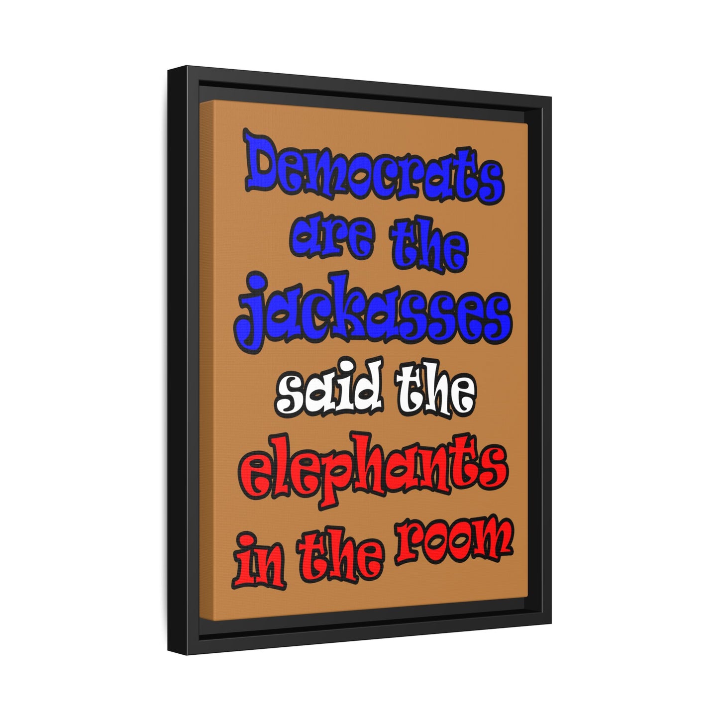 donkeys and elephants - framed canvas art (light brown)